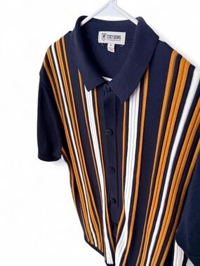 Stacy Adams Navy, Mustard & White Vertical Stripe Polo